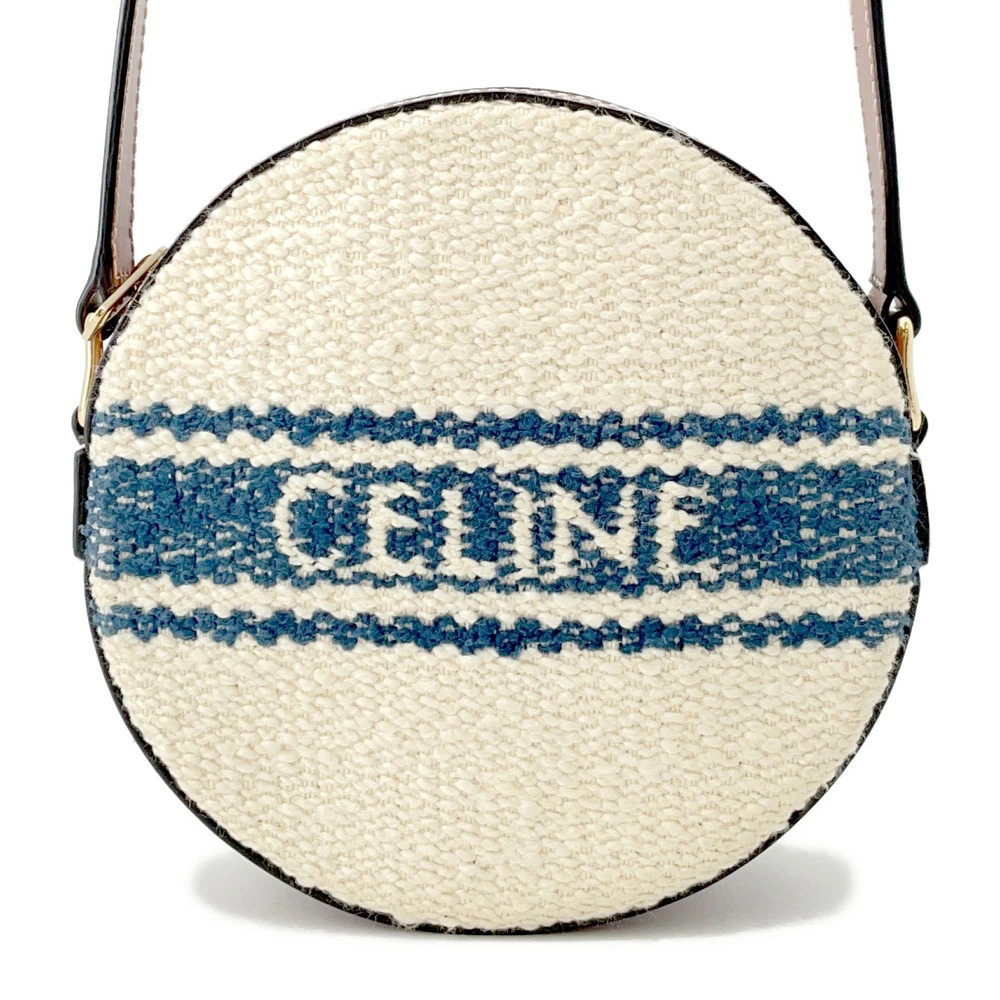 Celine Shoulder Bag Round Canvas Leather White